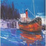 •JOHN LOWRIE MORRISON (JOLOMO) OBE (SCOTTISH B. 1948) VITAL SPARK - CRINAN Oil on canvas, signed and