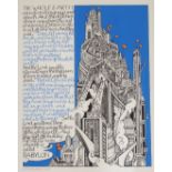 ALASDAIR GRAY (SCOTTISH 1934-2019) TOWER OF BABEL Screenprint, signed and numbered 3/40, 38 x