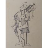 •WILLIAM MCCANCE (SCOTTISH 1894-1970) HIGHLAND FANTASIA - A PIPER Pencil on paper, 21 x 16cm (8 1/