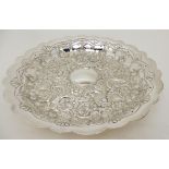 A LATE VICTORIAN FRUIT DISH by Walker & Hall, Sheffield 1895, of circular form with scalloped