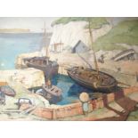 •ALEXANDER MACPHERSON VPRSW (SCOTTISH 1904-1970) A SUNLIT HARBOUR Oil on canvas, signed and dated