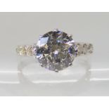 A SUBSTANTIAL PLATINUM AND DIAMOND RING set with an estimated approx 2.25ct brilliant cut diamond