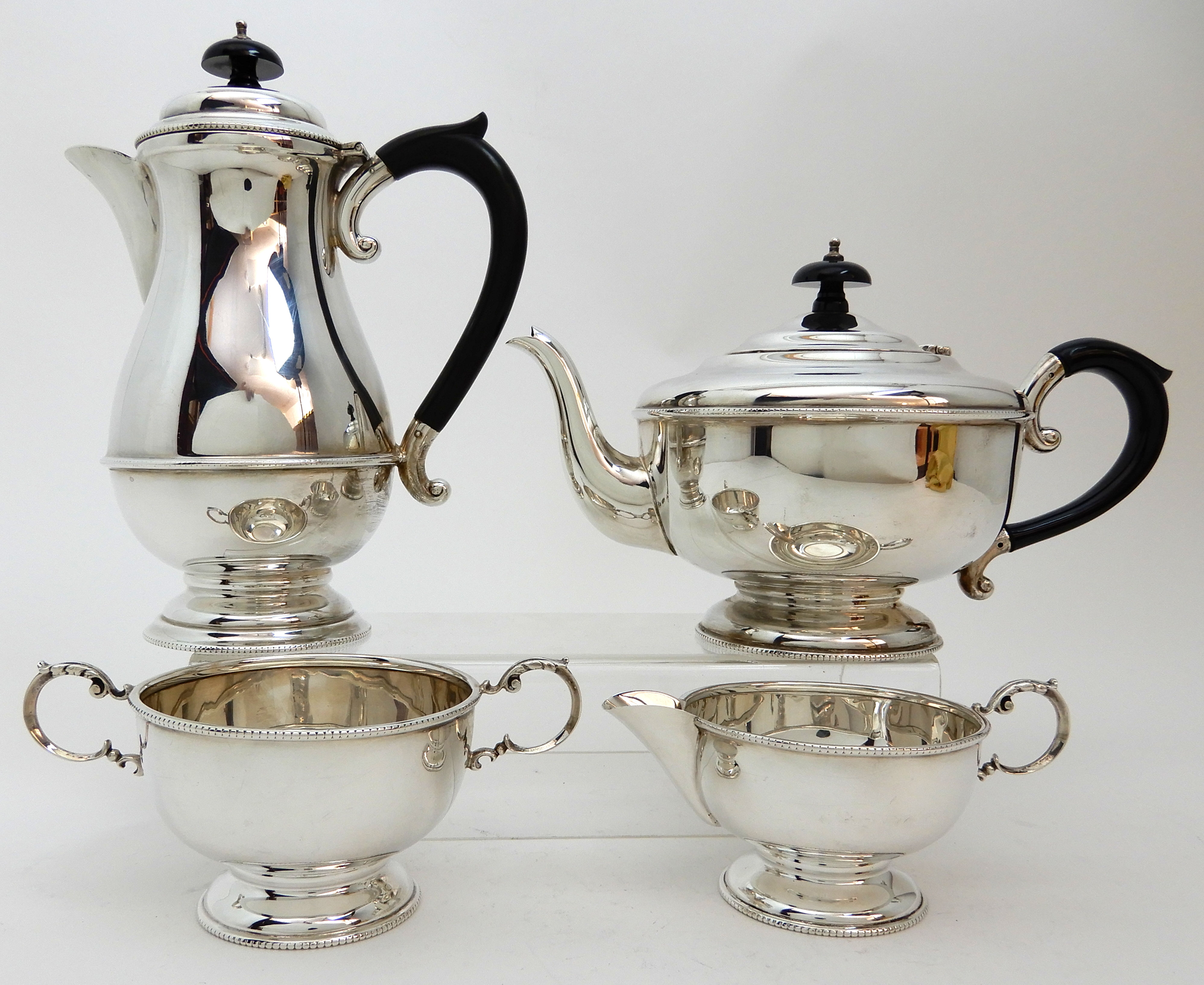 A FOUR PIECE SILVER TEA SERVICE by Henry Clifford Davis, Birmingham 1961, of plain baluster form - Image 2 of 8