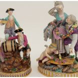 A MEISSEN GROUP OF A COUPLE modelled with a swag of flowers joining them, with a cherub at their
