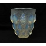 A RENE LALIQUE RAMPILLON PATTERN VASE the clear and opalescent glass with traces of blue staining,