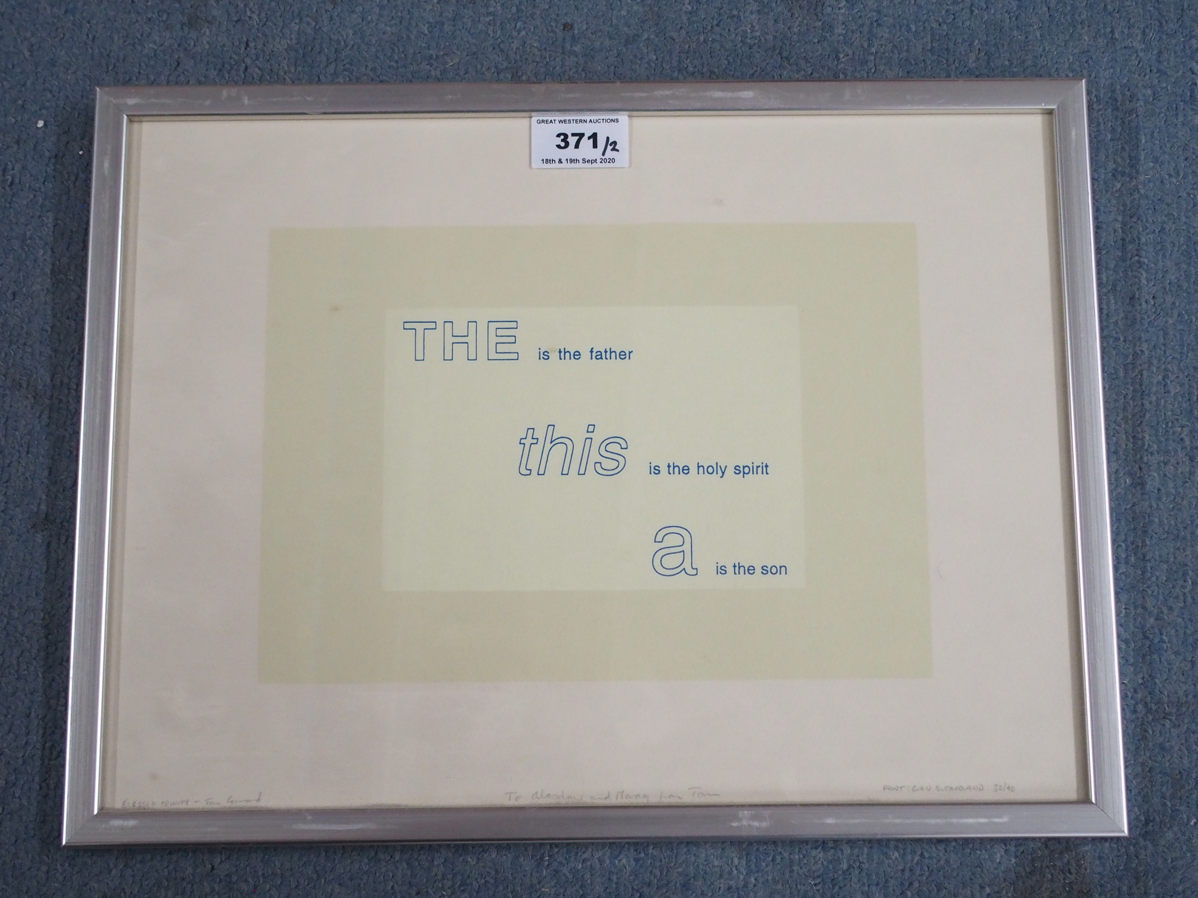 •TOM LEONARD (SCOTTISH POET 1959-2018) BLESSED TRINITY Print, signed, inscribed with title, - Image 2 of 10