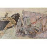 •TOM MCKENDRICK RSW, RGI, PAI (SCOTTISH B. 1948) BEACHED VESSELS Mixed media, signed and dated 1983,