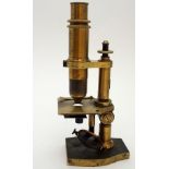 A LATE 19TH CENTURY FRENCH LACQUERED BRASS MONOCULAR MICROSCOPE by Nachet Fils, with some