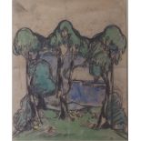 •MARGARET MORRIS (SCOTTISH 1891-1980) TREE DESIGN Watercolour and charcoal, 24 x 19cm (9 1/2 x 7 1/