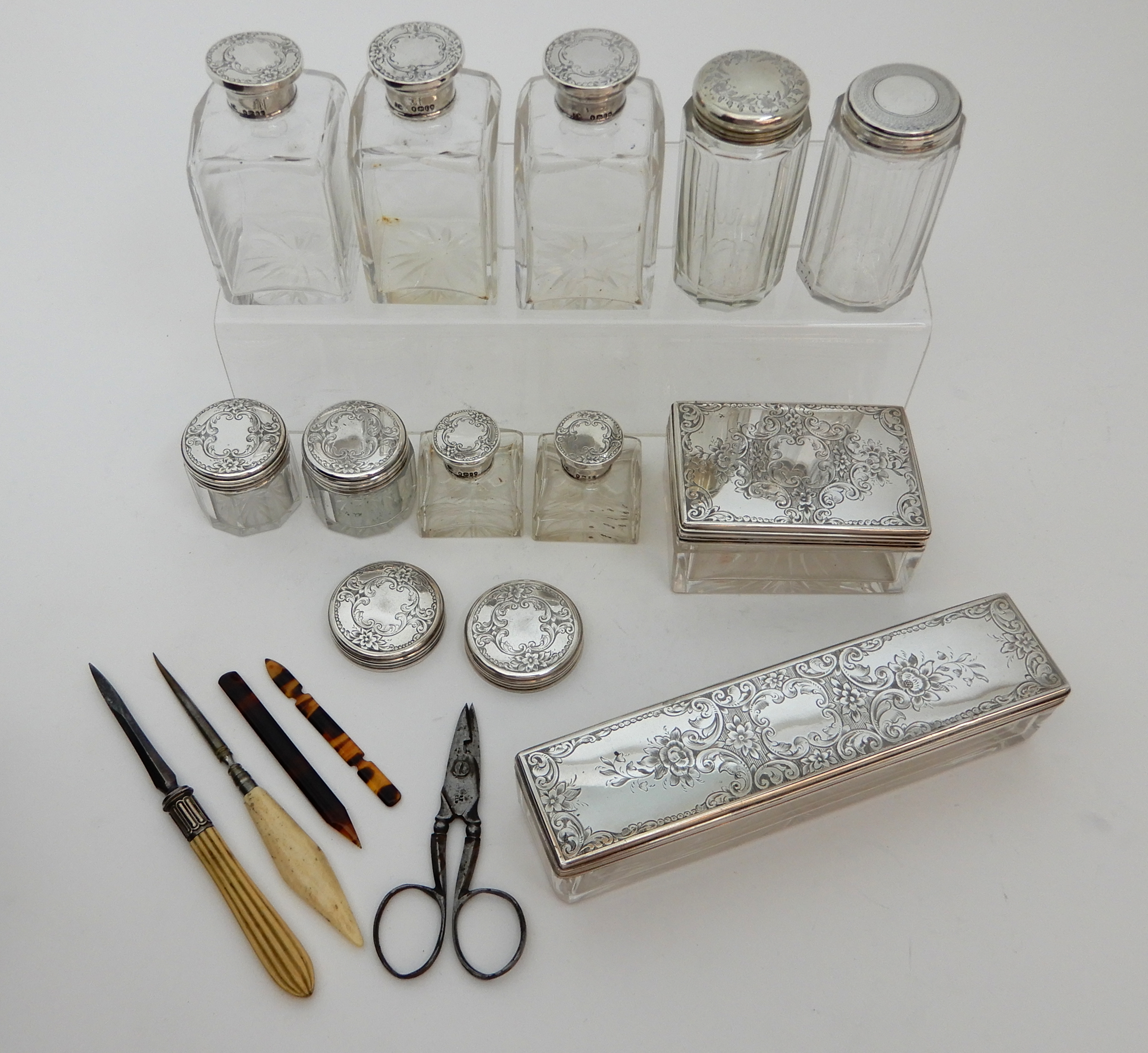 A VICTORIAN COROMANDEL TOILET BOX the interior fitted with silver topped jars and bottles by - Image 3 of 14