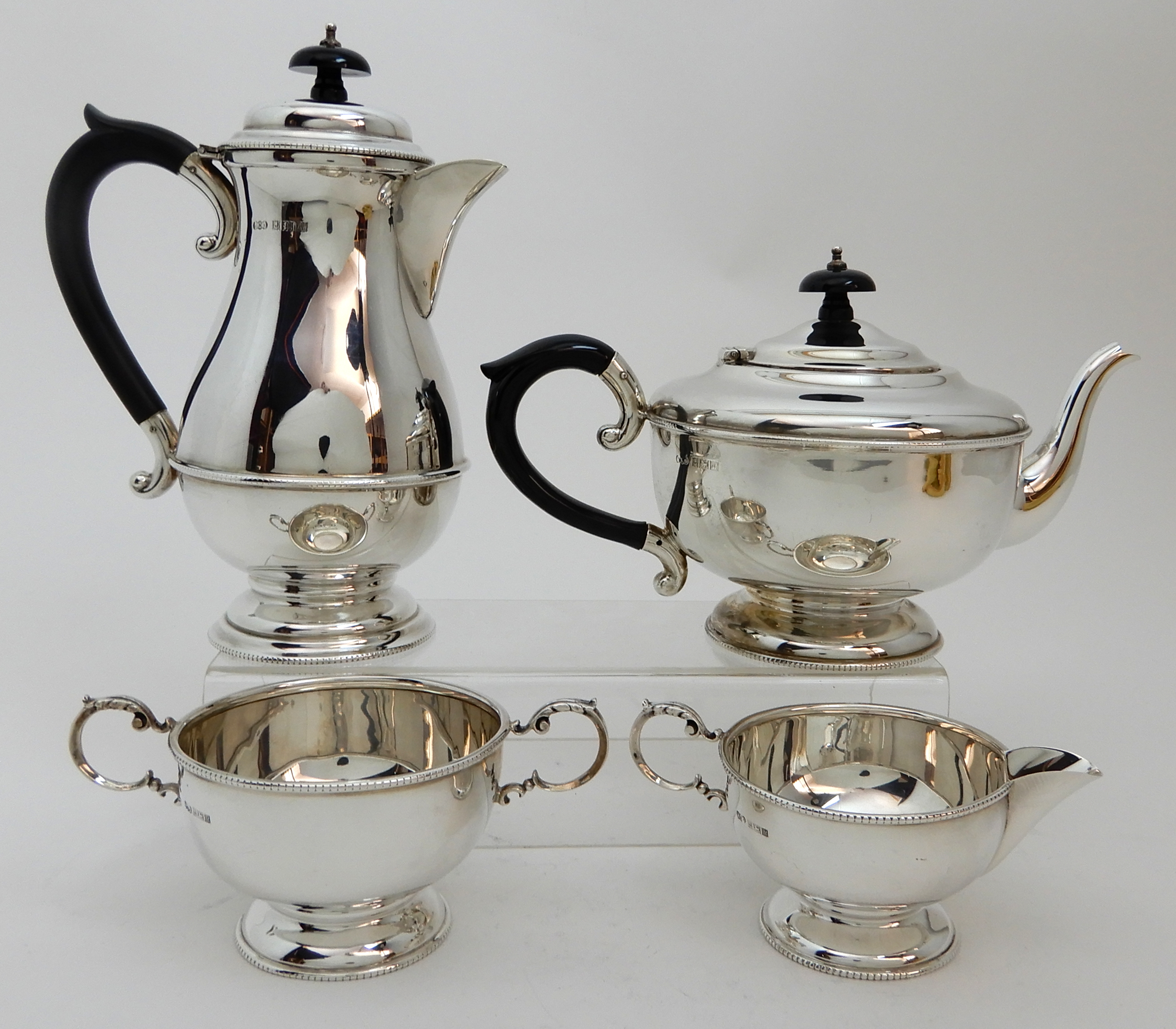 A FOUR PIECE SILVER TEA SERVICE by Henry Clifford Davis, Birmingham 1961, of plain baluster form - Image 8 of 8