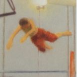 •SUE BIAZOTTI (SCOTTISH CONTEMPORARY) TAKING A DIVE Oil on canvas, signed, 15 x 15cm (6 x 6")