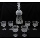 AN EDINBURGH CRYSTAL THISTLE SHAPED DECANTER with cut thistle decoration, 28.5cm, together with
