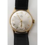A 9CT GOLD GENTS TUDOR ROLEX with Edinburgh hallmarks for 1966-67, inscribed verso for 1968. Clean