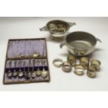 A LOT COMPRISING BOXED SPOONS, QUAICHES silver and white-metal napkin rings Estate of Alasdair