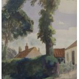 •JAMES COWIE RSA, LLD (SCOTTISH 1886-1956) LANDSCAPE Pencil and watercolour, signed, 15.5 x 15cm (