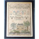 A GEORGE III PICTORIAL SAMPLER with verse by Jane Hagart Aged 13, Glasgow 31 August 1819, 41 x 31cm,