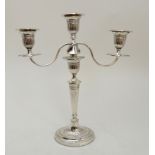 AN EDWARDIAN SILVER THREE-LIGHT CANDELABRUM by Fordham & Faulkner, Sheffield 1906, the removable