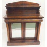 A VICTORIAN ROSEWOOD CHIFFONIER the shelf back above a curved drawer and a pair of mirrored doors,