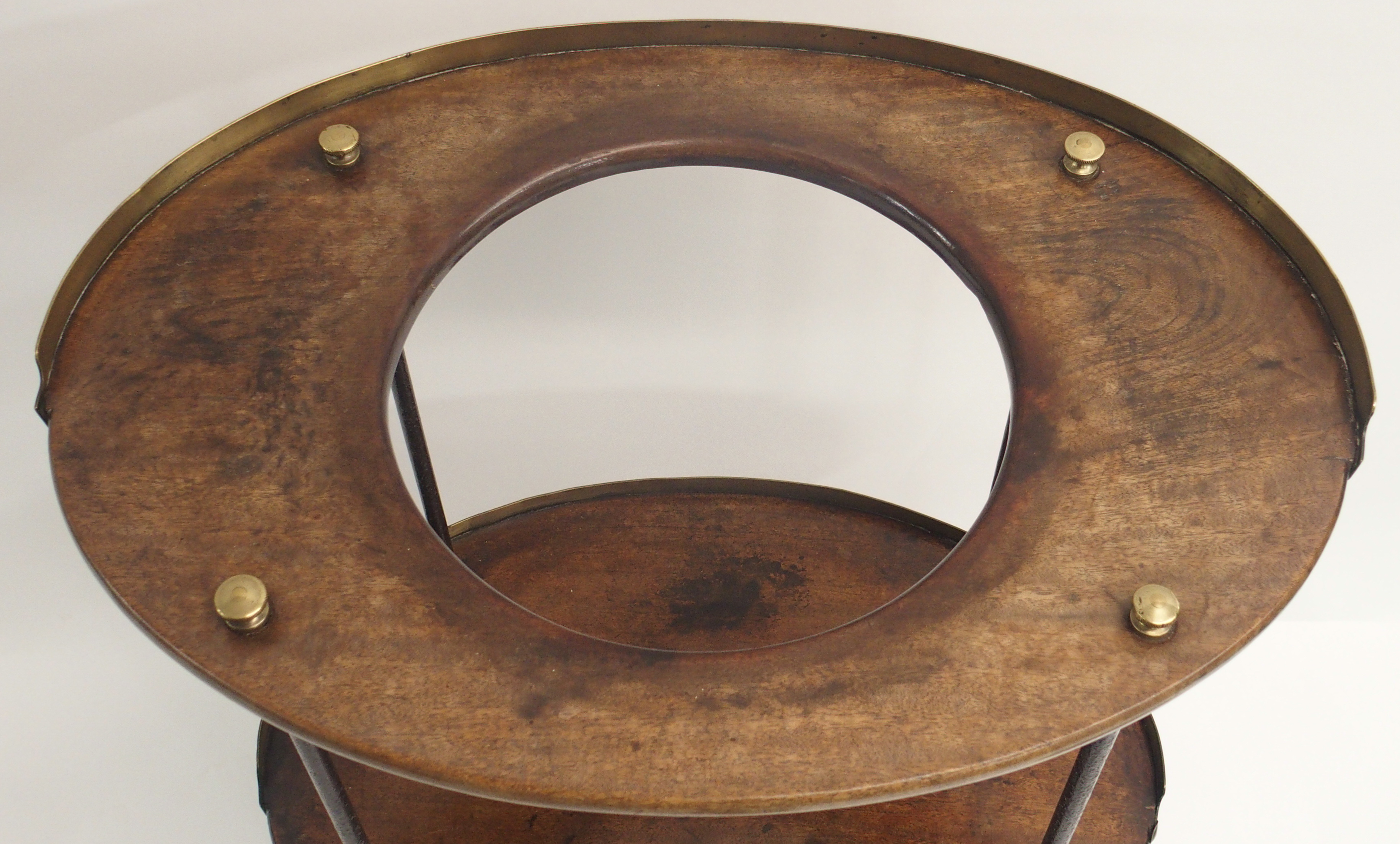 A 19TH CENTURY BRITISH MILITARY OFFICERS CAMPAIGN WASH STAND the three-tiered teak and brass mounted - Image 7 of 11
