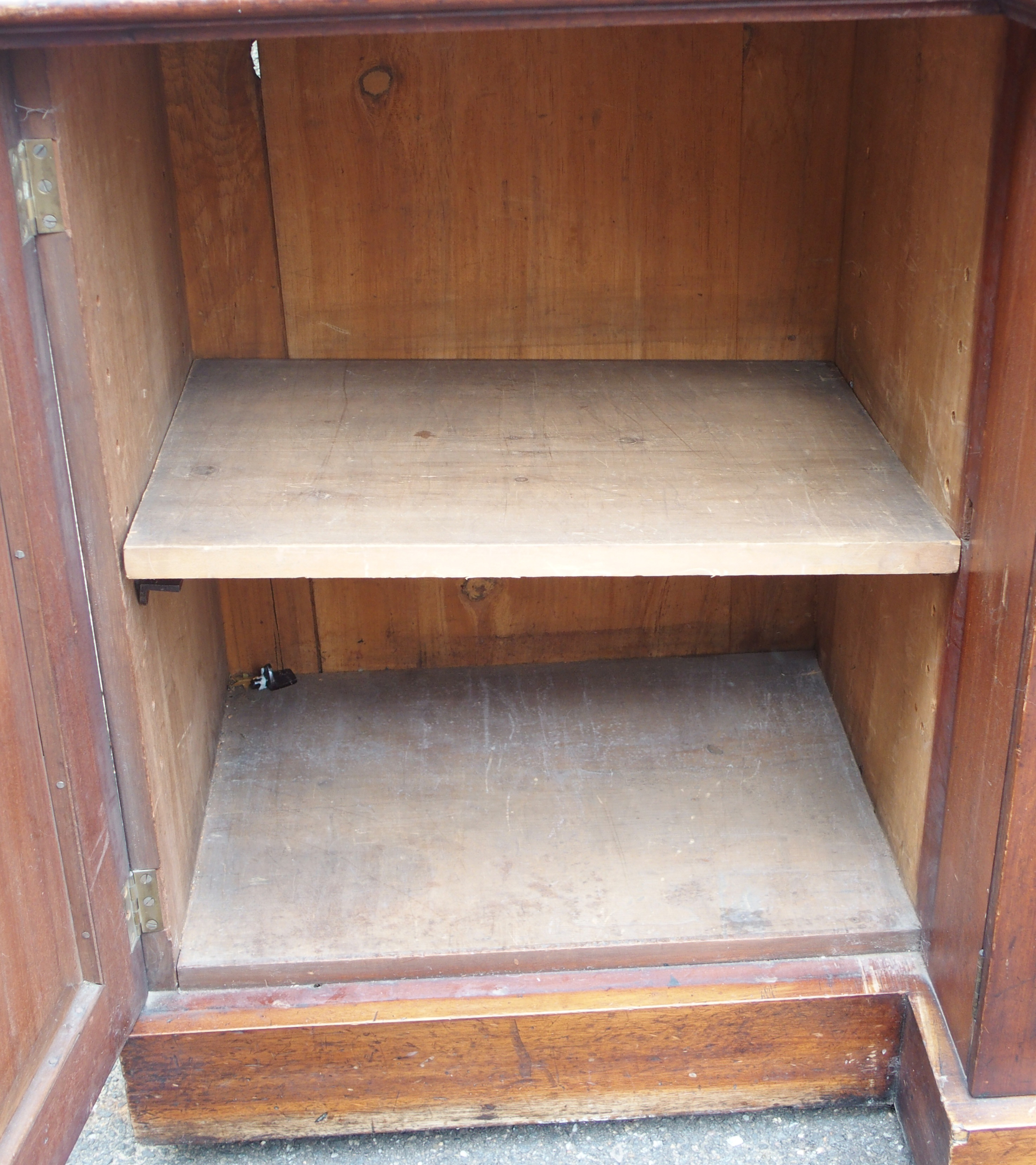 A VICTORIAN MAHOGANY BREAK FRONT BOOKCASE, with four glazed doors over a base with four doors, 231cm - Image 10 of 15