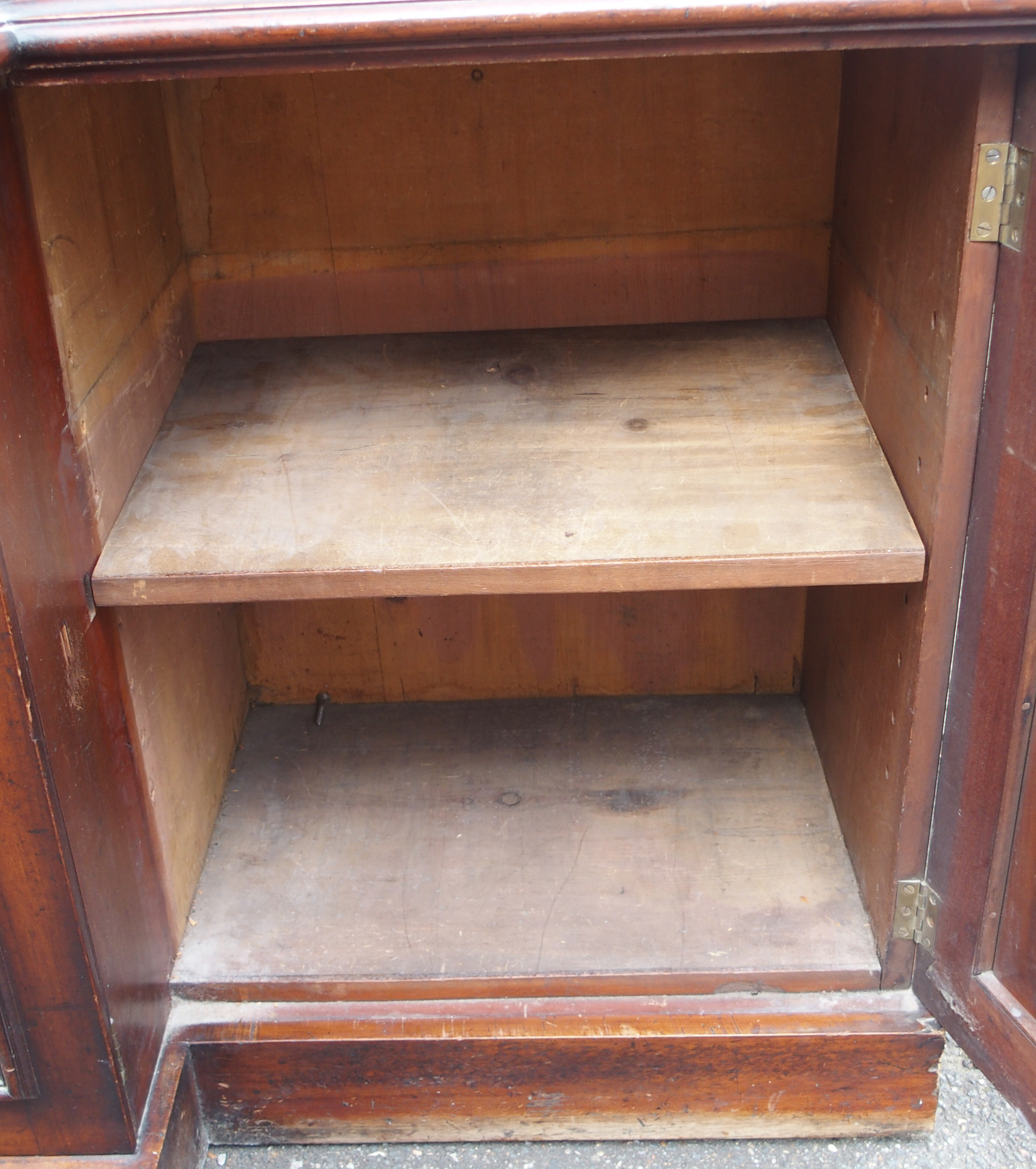 A VICTORIAN MAHOGANY BREAK FRONT BOOKCASE, with four glazed doors over a base with four doors, 231cm - Image 11 of 15