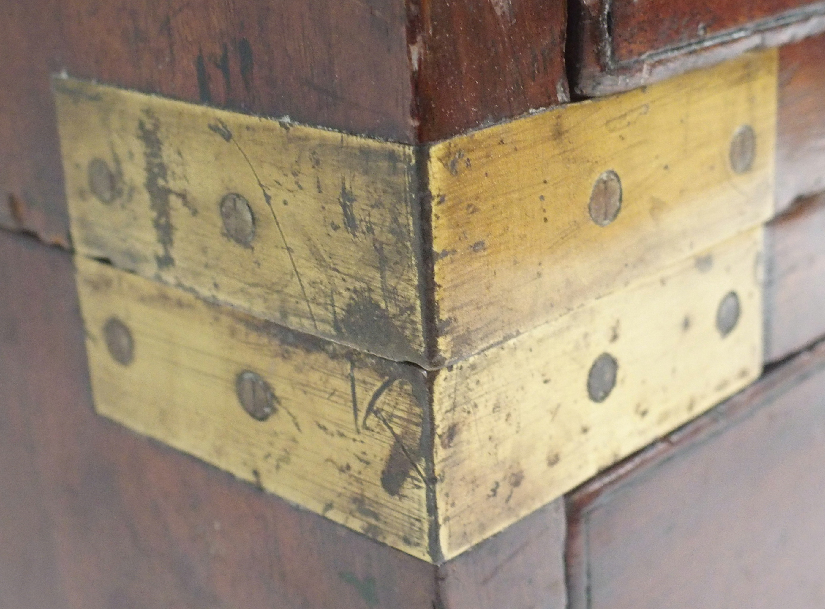 A TWO SECTION MAHOGANY SECRETAIRE CAMPAIGN CHEST The upper fitted drawer over two drawers and a full - Image 12 of 17