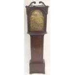 A 19TH CENTURY LONGCASE CLOCK the brass face inscribed Jas Liddle, Parkhead, with dolphin spandrels,