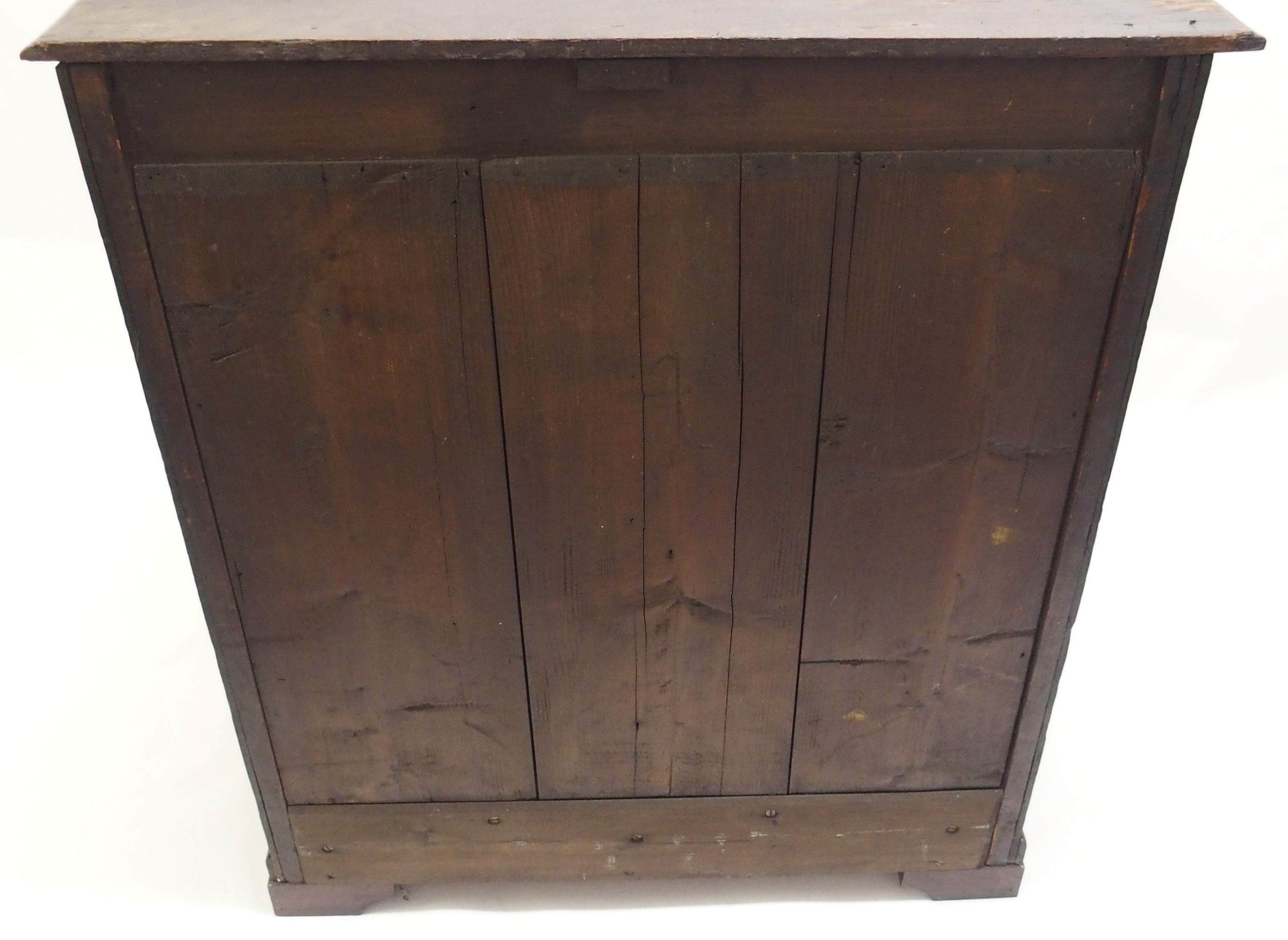 AN 18TH CENTURY OAK CHEST with shaped frieze above a central linen fold drawer, flanked by two short - Image 8 of 8