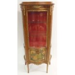 A VERNIS MARTIN STYLE FRUITWOOD DISPLAY CABINET the serpentine door and sides enclosing glass