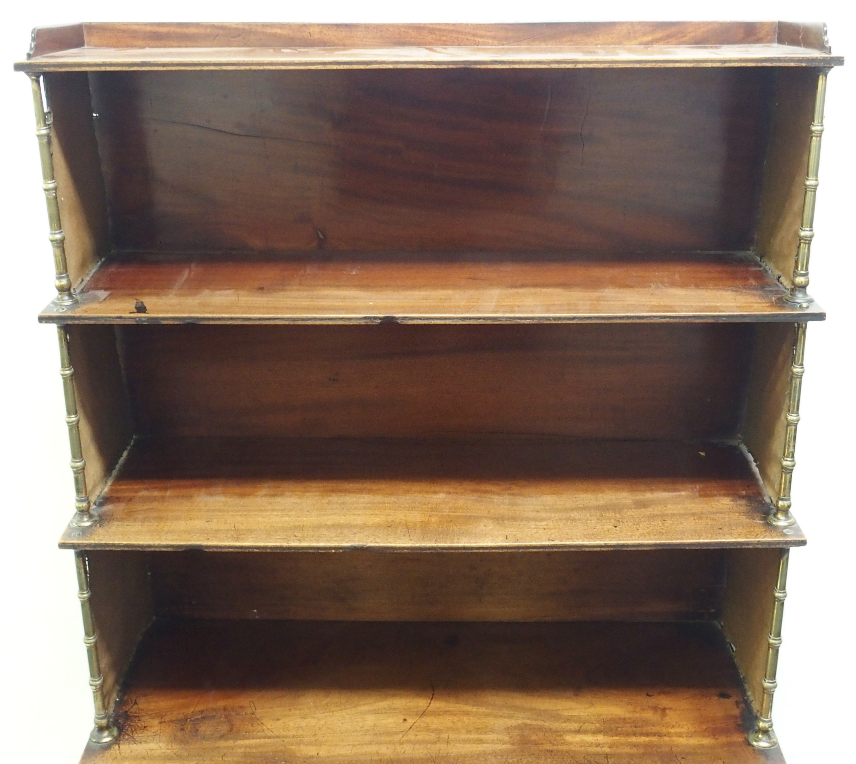 A REGENCY MAHOGANY CAMPAIGN SECRETAIRE BOOKCASE the tiered open shelves joined by brass baluster - Image 2 of 11