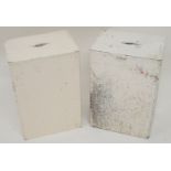 TWO GLASGOW STYLE WHITE PAINTED ARTISTS STOOLS each with carved foliate hand holds, 56cm high,