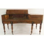 A WILLIAM IV MAHOGANY AND CROSSBANDED TABLE PIANO DESK the hinged top enclosing drawers and pigeon