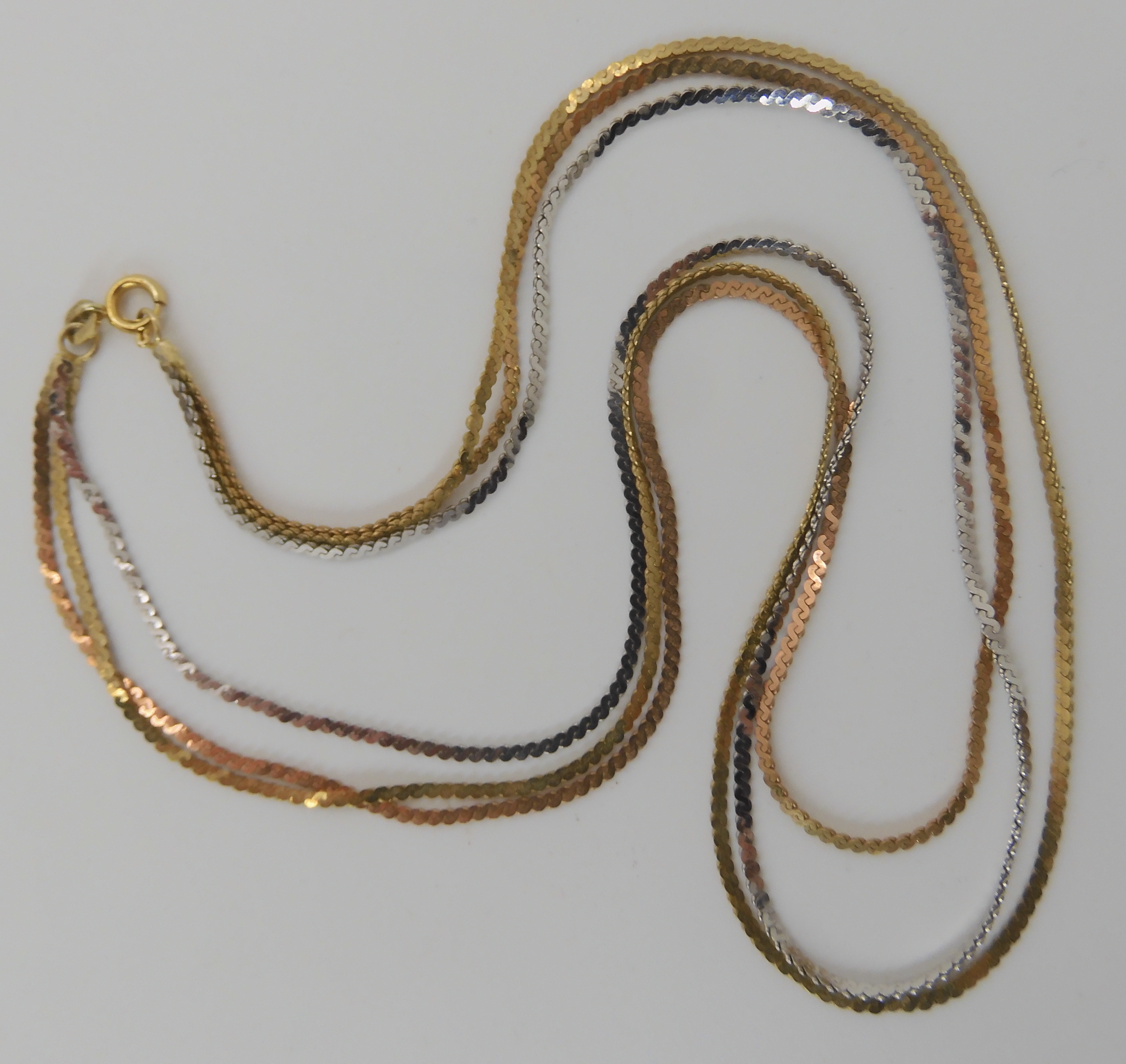 A 9ct gold three colour gold snake chain necklace weight 8.2gms Condition Report: Available upon