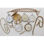 A silver cased pocket watch dated Chester 1914, two Smiths pocket watches, an example by Ruhla and