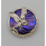 A silver and glass Pat Cheney owl brooch Condition Report: Not available for this lot
