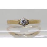 A 9ct gold diamond solitaire of estimated approx 0.15cts, finger size L, weight 1.2gms Condition