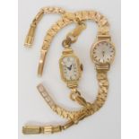 A 9ct gold ladies 9ct watch, weight including mechanism 13.5gms together with a 9ct ladies watch