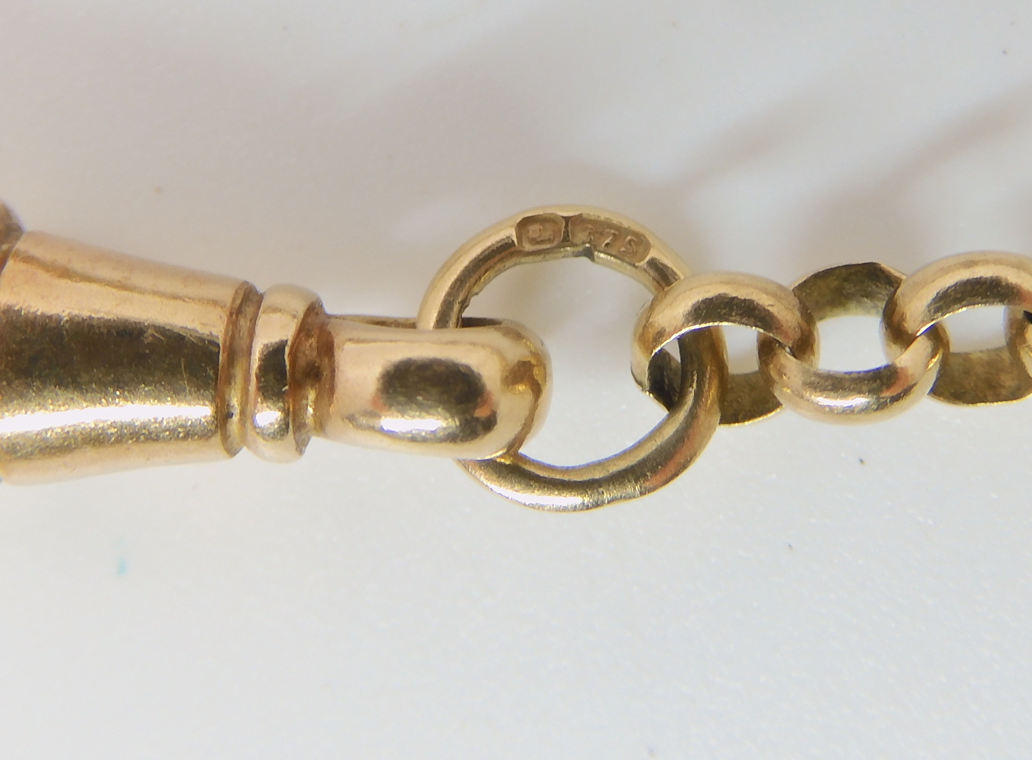 A 9ct gold fancy fob chain length 76cm, weight approx 19.5gms, together with a gold plated Favre - Image 3 of 7