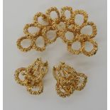 A 9ct gold retro brooch and earrings, weight 12.4gms Condition Report: Available upon request