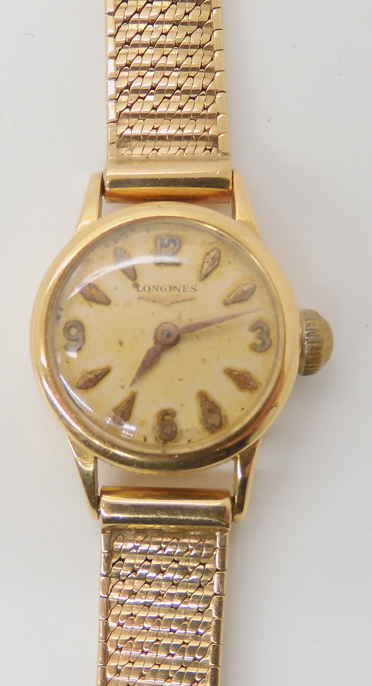 A 18ct gold ladies Longines watch head with a 9ct gold strap, combined weight 21.1gms Condition - Image 3 of 6