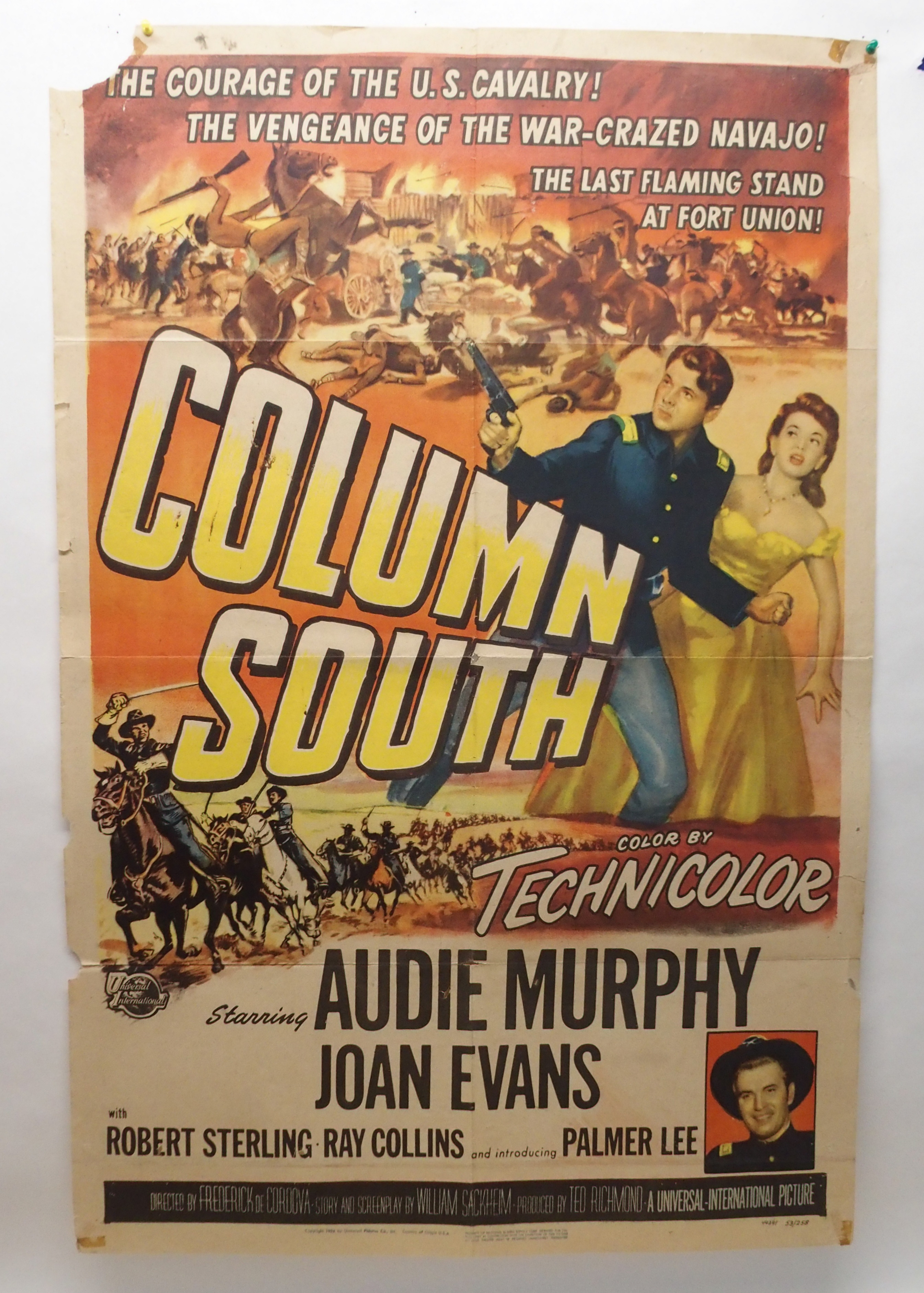 AUDIE MURPHY: COLUMN SOUTH original movie poster, 1953, horizontal and vertical folds, 105 x 68cm