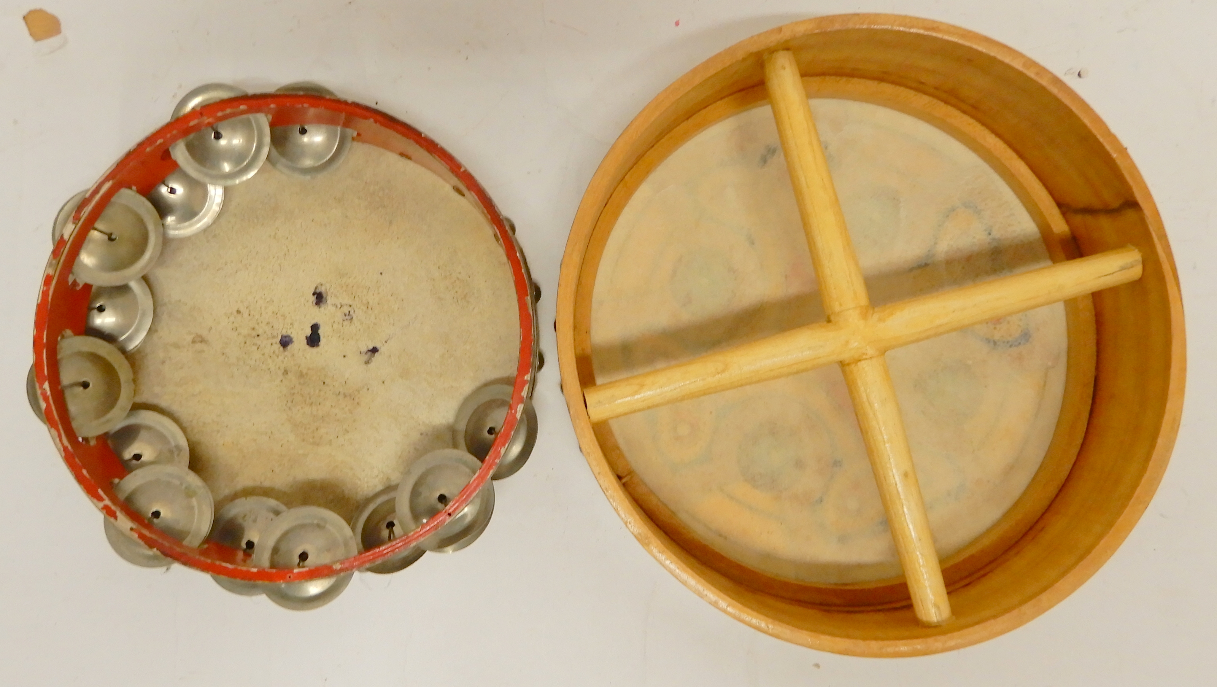 A tambourine and a decorative bohdrain 10" Condition Report: Available upon request - Image 2 of 3