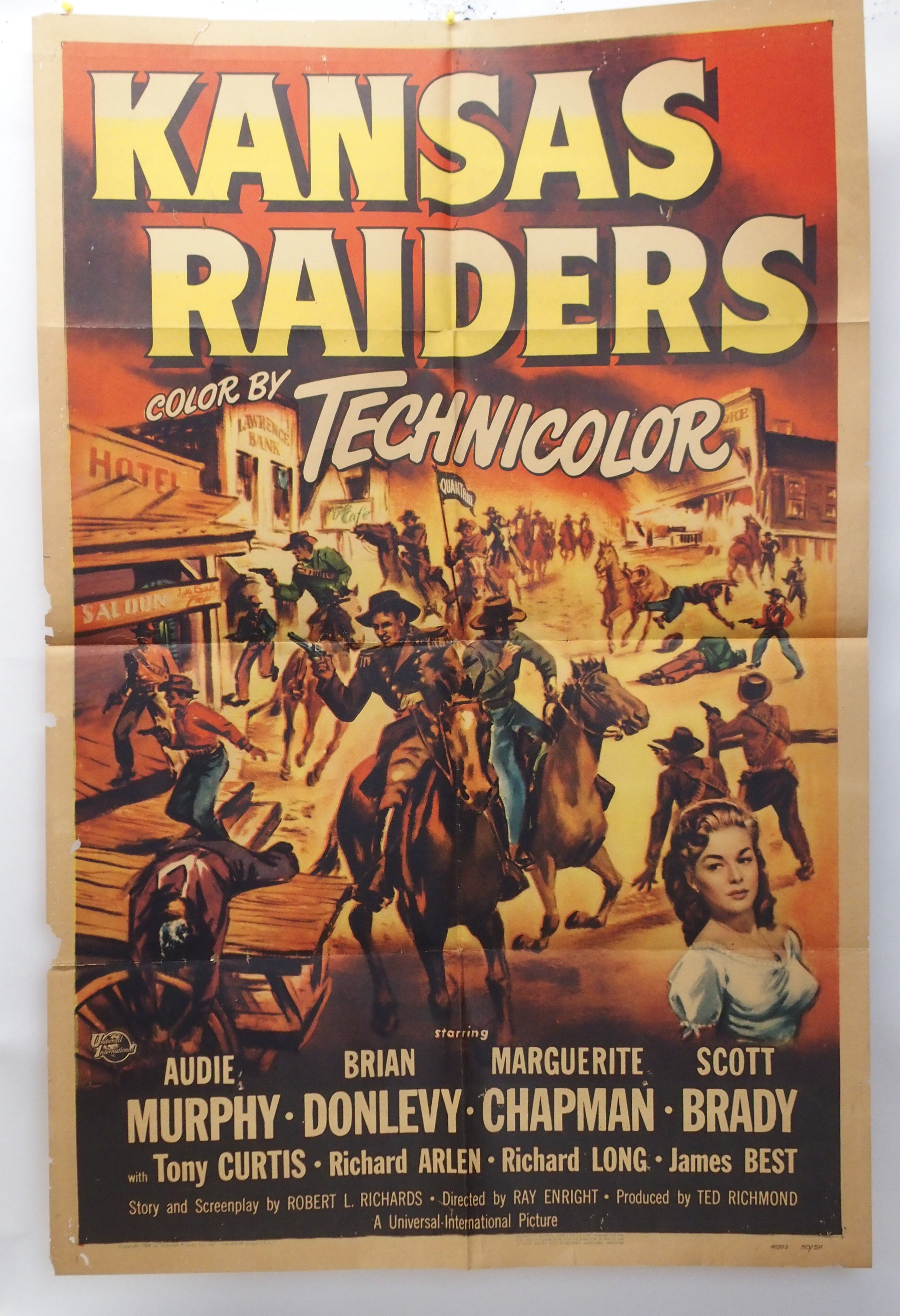 AUDIE MURPHY RIDE A CROOKED TRAIL movie poster, 1958, horizontal folds, 91 x 36cm and KANSAS - Image 2 of 7