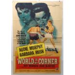 AUDIE MURPHY: WORLD IN MY CORNER movie poster, 1956, autographed by Barbara Rush, horizontal and