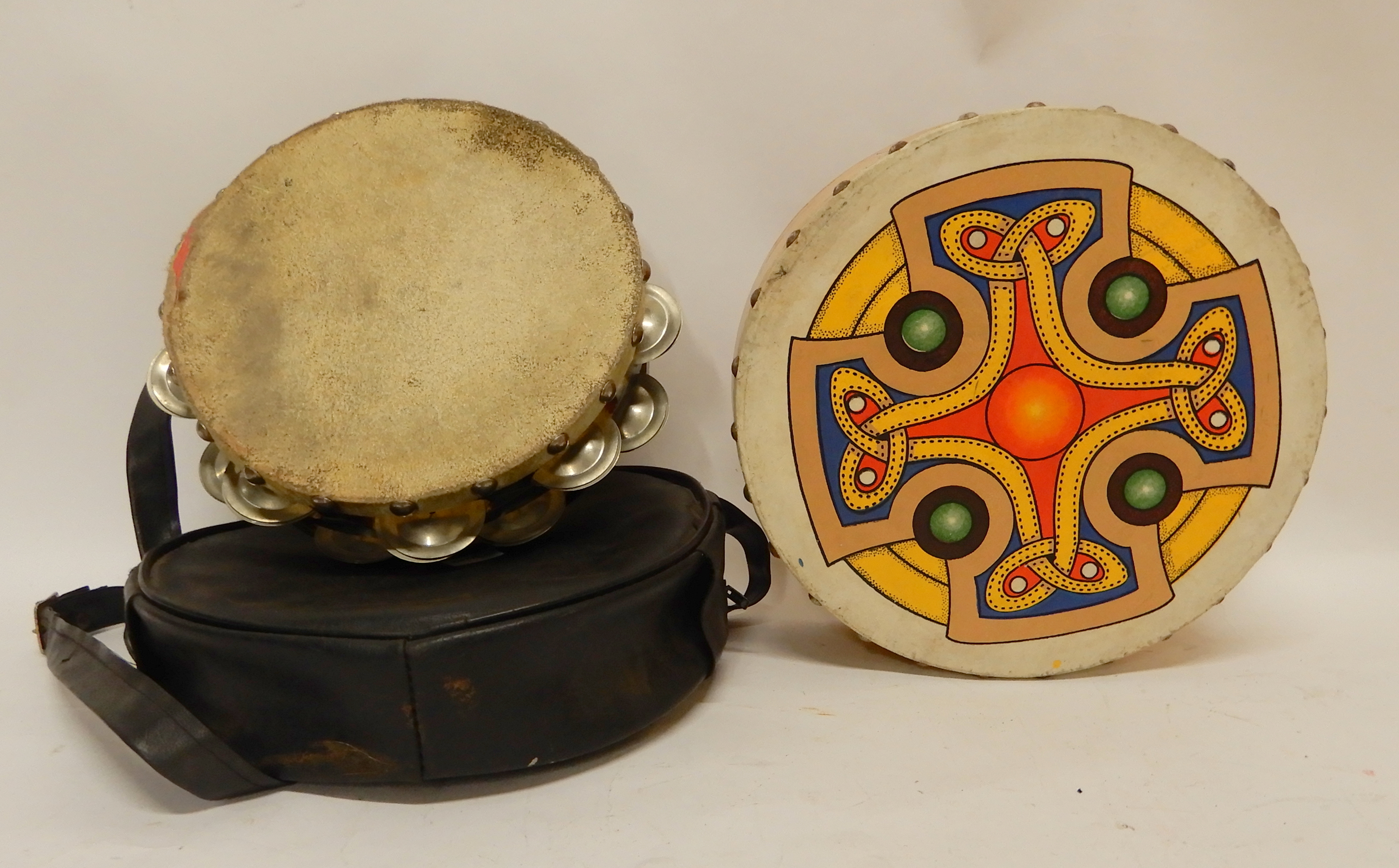 A tambourine and a decorative bohdrain 10" Condition Report: Available upon request - Image 3 of 3