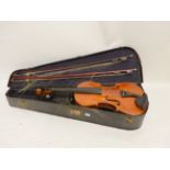 A two piece back violin 35.5cm with two bows Condition Report: Available upon request