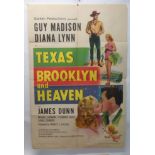 "TEXAS, BROOKLYN AND HEAVEN" movie poster, 1948, horizontal and vertical folds, 105 x 68cm, BANDIT