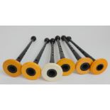 An ivory soled RG Hardie bagpipe chanter and five others with synthetic soles Condition Report: