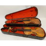 A two piece back violin and a part violin Condition Report: Available upon request